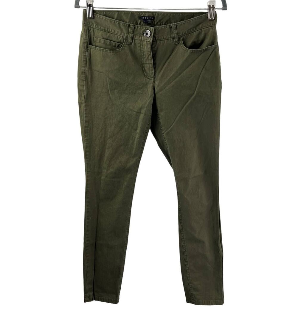 THEORY Green 4 Denim Jeans Cotton Blend 5-Pocket Mid Rise Skinny Leg Regular Fit